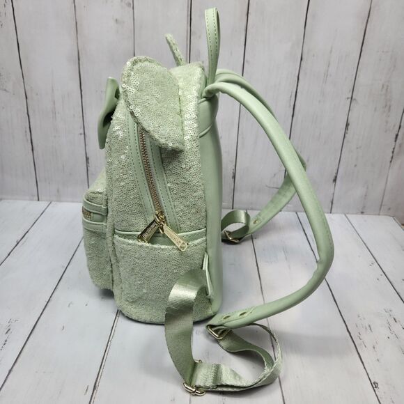 Disney Parks Loungefly Mint Green Sequin W Bow Mini Backpack Retired Rare Cute! - Picture 7 of 16